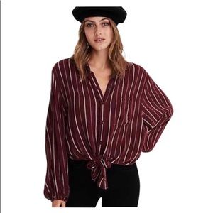 American Eagle Burgundy Tie-Front Blouse